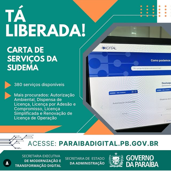 Carta de Serviços da Sudema já está disponível no Portal Paraíba Digital